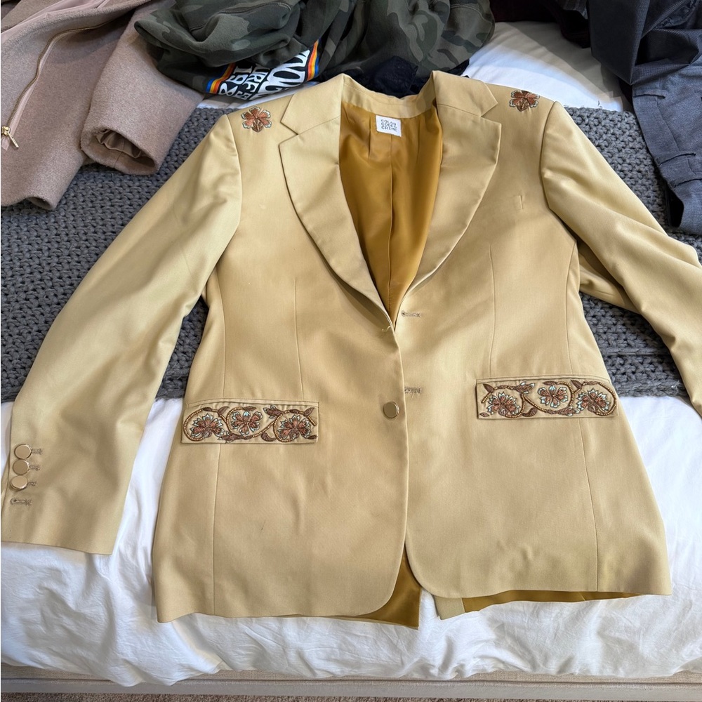 Embroidered Beige Blazer